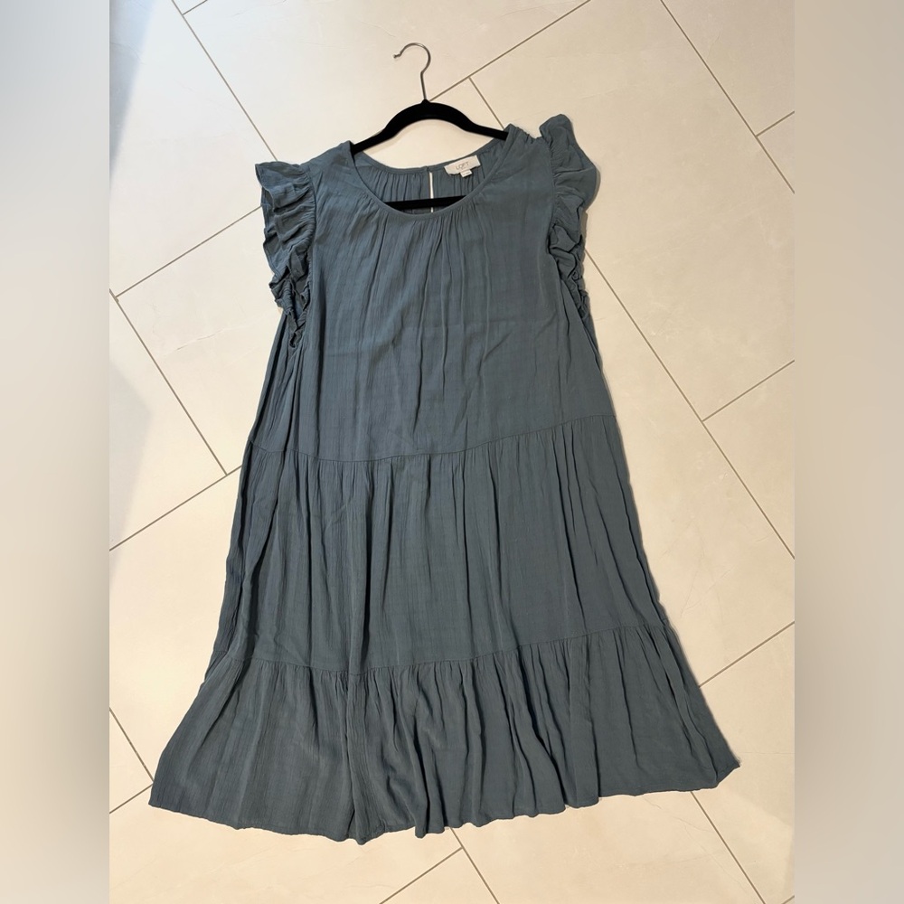 LOFT Blue Ruffle Sleeve Midi Dress NEW